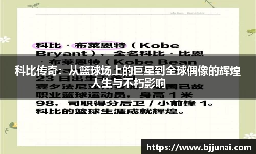 科比传奇:从篮球场上的巨星到全球偶像的辉煌人生与不朽影响